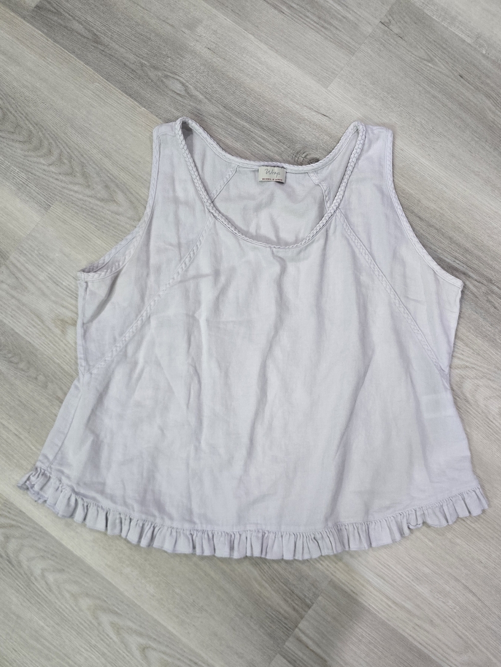 Wrap London Light Gray Ruffled-Hem Cotton Tank Top Size 16